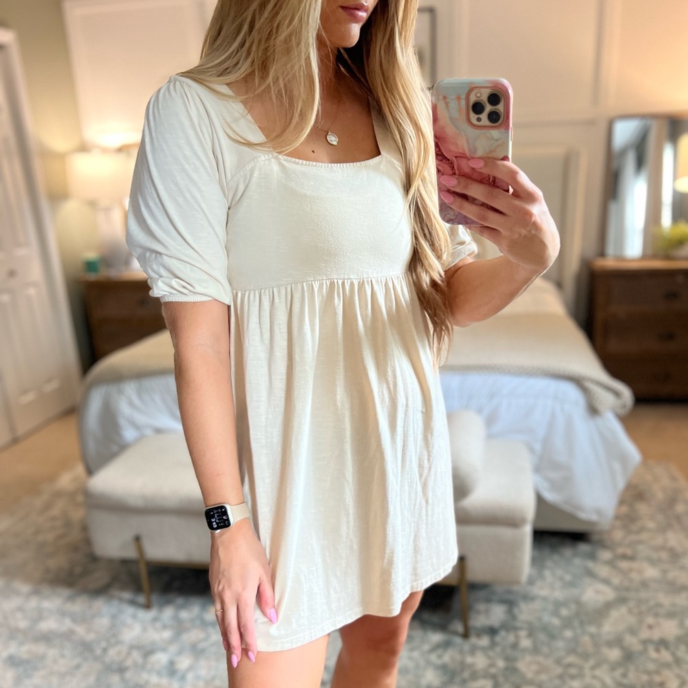 ASOS Cream Square-Neck Babydoll Mini Dress